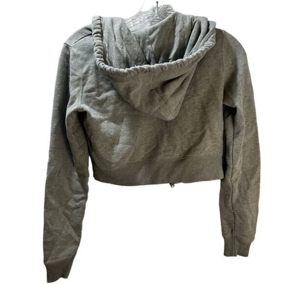 Cropped Gray Hollister Womens Hoodie With Drawstrings & Pockets - Picture 3 of 3